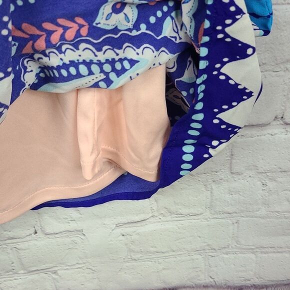Bohemian NWT Work Dress Peach Blue Boho Printed Flare Sleeve Shift Colorful - Picture 8 of 10